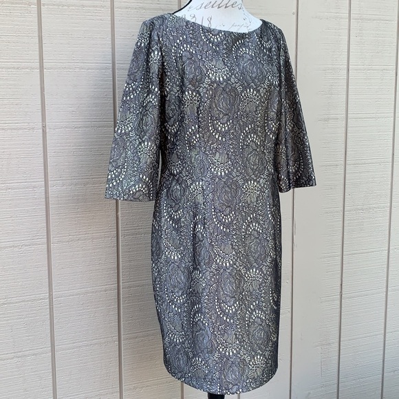 eliza J Metallic Lace Sheath Dress - Gun Metal - Picture 4 of 15